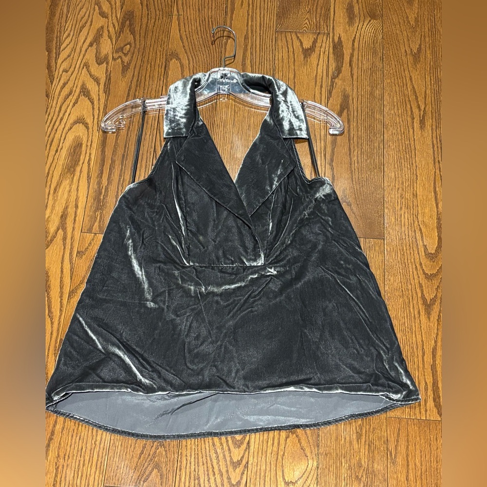 Anthropologie The Dylon Sleeveless Wide-Placket Top Velvet Edition Gray Sz. S - Picture 5 of 15